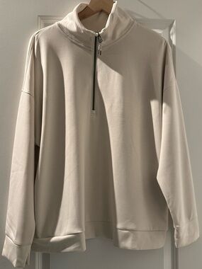 Women's Half-Zip Pullover Sweatshirt in Light Beige